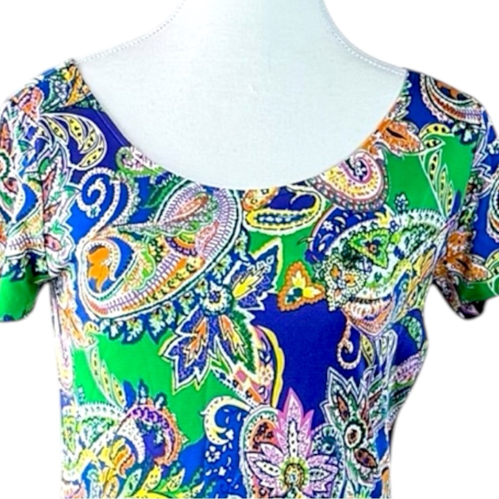 Ralph Lauren Sport Paisley Midi Dress Womens M Blue Green Knit Careercore Chic